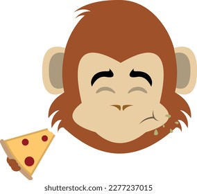 vector illustration cartoon character face of a monkey eating a slice of pizza