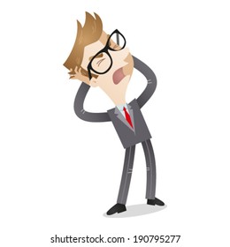 Vector illustration of a cartoon character: Frustrated businessman shouting and tearing his hair. svg