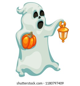 Vector illustration of a cartoon character ghost on a theme Halloween. Halloween ghost character. Ghost isolated. Halloween concept. 