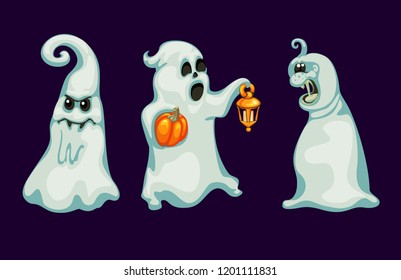 Vector illustration of a cartoon character ghost on a theme Halloween. Halloween ghost character. Halloween concept. 