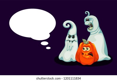 Vector illustration of a cartoon character ghost on a theme Halloween. Halloween ghost character. Halloween concept. 