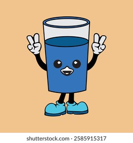 Vector illustration of a cartoon character of a glass with a unique expression suitable for logos, symbols and advertisements