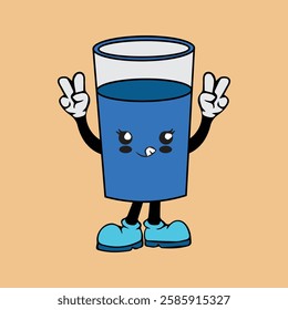 Vector illustration of a cartoon character of a glass with a unique expression suitable for logos, symbols and advertisements