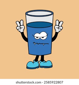 Vector illustration of a cartoon character of a glass with a unique expression suitable for logos, symbols and advertisements