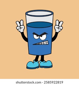 Vector illustration of a cartoon character of a glass with a unique expression suitable for logos, symbols and advertisements