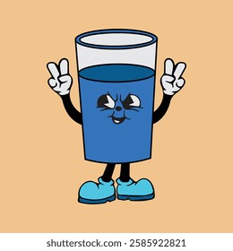 Vector illustration of a cartoon character of a glass with a unique expression suitable for logos, symbols and advertisements