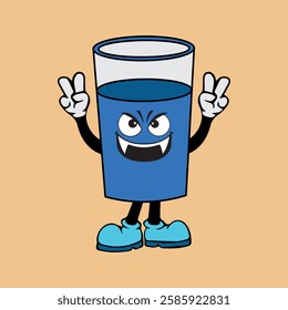 Vector illustration of a cartoon character of a glass with a unique expression suitable for logos, symbols and advertisements