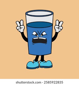 Vector illustration of a cartoon character of a glass with a unique expression suitable for logos, symbols and advertisements