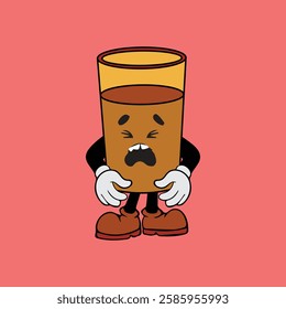 Vector illustration of a cartoon character of a glass with a unique expression suitable for logos, symbols and advertisements