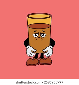 Vector illustration of a cartoon character of a glass with a unique expression suitable for logos, symbols and advertisements