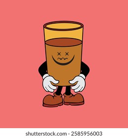 Vector illustration of a cartoon character of a glass with a unique expression suitable for logos, symbols and advertisements