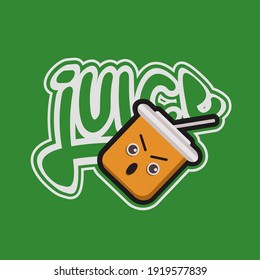 Vector illustration of cartoon character graphics and juice writing, suitable for children's book illustrations.
