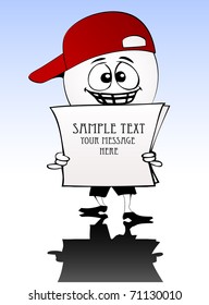 vector illustration of a cartoon character holding a blank message