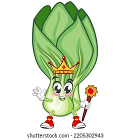 Vector Illustration Of Cartoon Character Of Lettuce On King's Throne