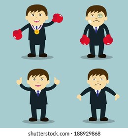 Vector illustration of cartoon character: many acting of  business man