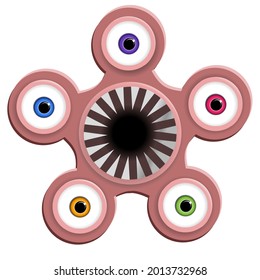 vector illustration of a cartoon character with many eyes and sharp teeth on a white background