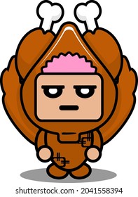 vector illustration cartoon character mascot costume grilled chicken cute meat brain out