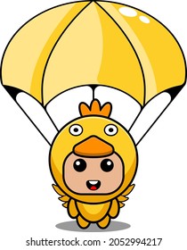 vector illustration cartoon character mascot costume animal fowl chicken wearing a parachute