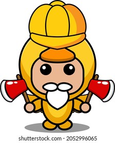 vector illustration of cartoon character mascot costume animal fowl chicken holding two axes
