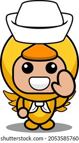 vector illustration of cartoon character mascot costume farm animal cute chicken sailor waving