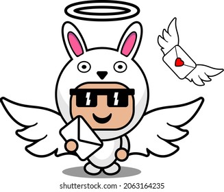 vector illustration cartoon character mascot costume animal bunny cute angel love envelope