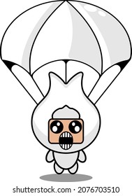 vector illustration of cartoon character mascot costume teeth cute gums parachuting
