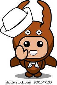 vector illustration cartoon character mascot costume animal beetle fighter cute waving sailor
