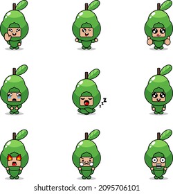vector illustration of cartoon character mascot costume set of avocado fruit expression bundle