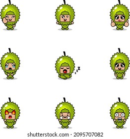 vector illustration of cartoon character mascot costume set of durian fruit expression bundle