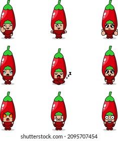 vector illustration of cartoon character mascot costume set of goji berry fruit expression bundle