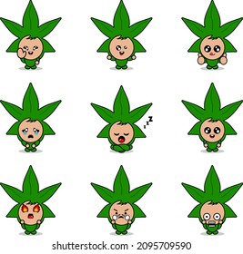 ilustración vectorial del personaje de caricatura disfraz de mascota conjunto de la expresión hoja de marihuana
