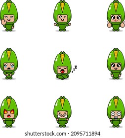 vector illustration of cartoon character mascot costume set corn vegetable expression bundle