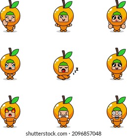 vector illustration of cartoon character mascot costume set of orange fruit expression bundle