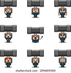 vector illustration of cartoon character mascot costume set bundle expression tool mallet