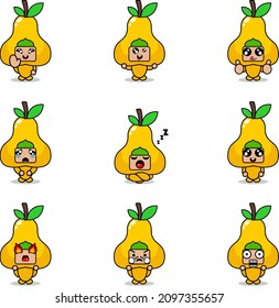 vector illustration of cartoon character mascot costume set of pear fruit expression bundle