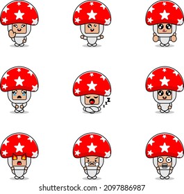 vector illustration of cartoon character mascot costume set mushroom vegetable expression bundle