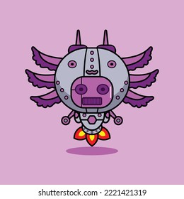 vector illustration of cartoon character mascot costume animal rocket cute robot 
axolotl