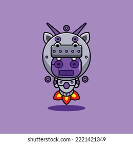 vector illustration of cartoon character mascot costume animal rocket cute robot hippopotamus