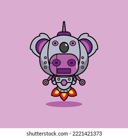 vector illustration of cartoon character mascot costume animal rocket cute robot koala