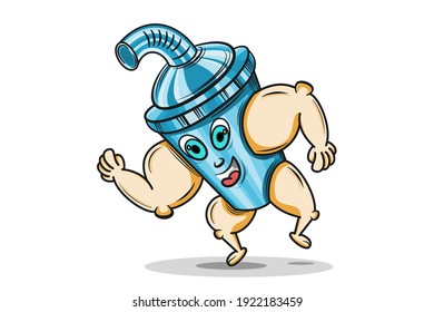 Vector illustration cartoon character of a mug with muscles on white background