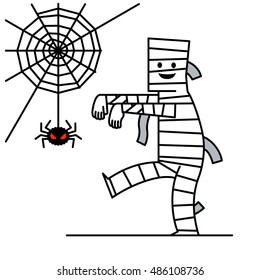 Vector illustration - Cartoon character Mummy with spider