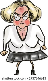 vector illustration of cartoon character old angry funny woman standing