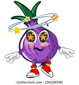 vector illustration of cartoon character of onion being dizzy and drunk