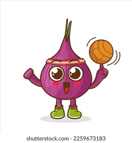vector illustration of cartoon character of onion playing basketball