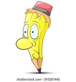 Vector illustration of a cartoon character pencil with shocked facial expression