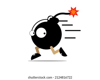 vector illustration cartoon character running bomb wit expression 