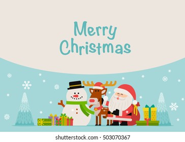 Vector illustration - Cartoon character of Santa Claus, snowman and Reindeer