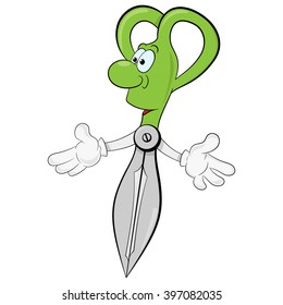 Vector illustration of a cartoon character scissors with happiness facial expression