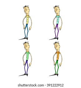 Vector illustration  cartoon character,   A set of caricatures of an employee in the computer industry in different clothes