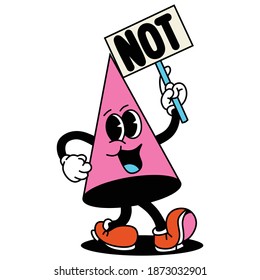 vector illustration of a cartoon character in the shape of a red triangle of herbal medicine with a raised board that says no. very suitable for stickers, demo symbols and packaging logos